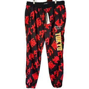 Reason Tokyo Jogging Pants Mens Size XL Black Red Chinese Spell Out Streetwear